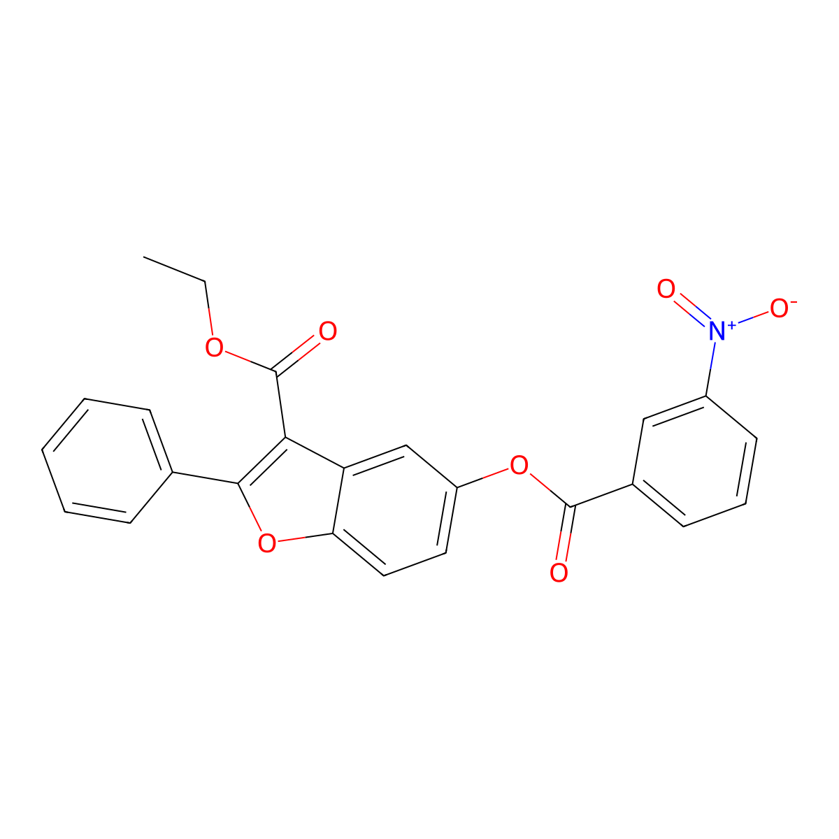 Ethyl 5-(3-nitrobenzoyl)oxy-2-phenyl-1-benzofuran-3-carboxylate molecular structure, CAS 6240-53-5