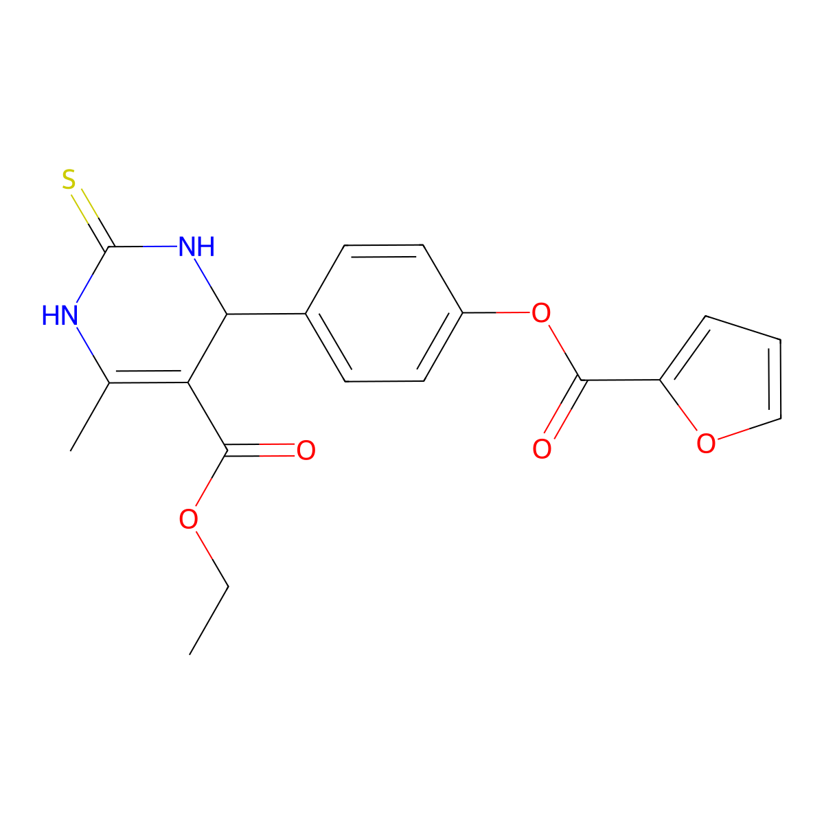 ethyl 4-[4-(furan-2-carbonyloxy)phenyl]-6-methyl-2-sulfanylidene-3,4-dihydro-1H-pyrimidine-5-carboxylate molecular structure, CAS 6240-68-2