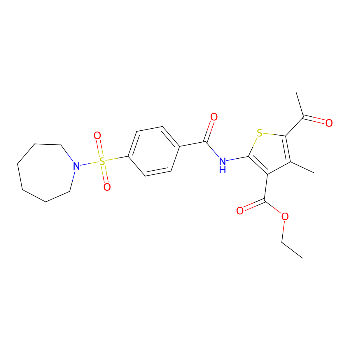 Ethyl 5-acetyl-2-[4-(azepane-1-sulfonyl)benzamido]-4-methylthiophene-3-carboxylate molecular structure, CAS 6240-74-0