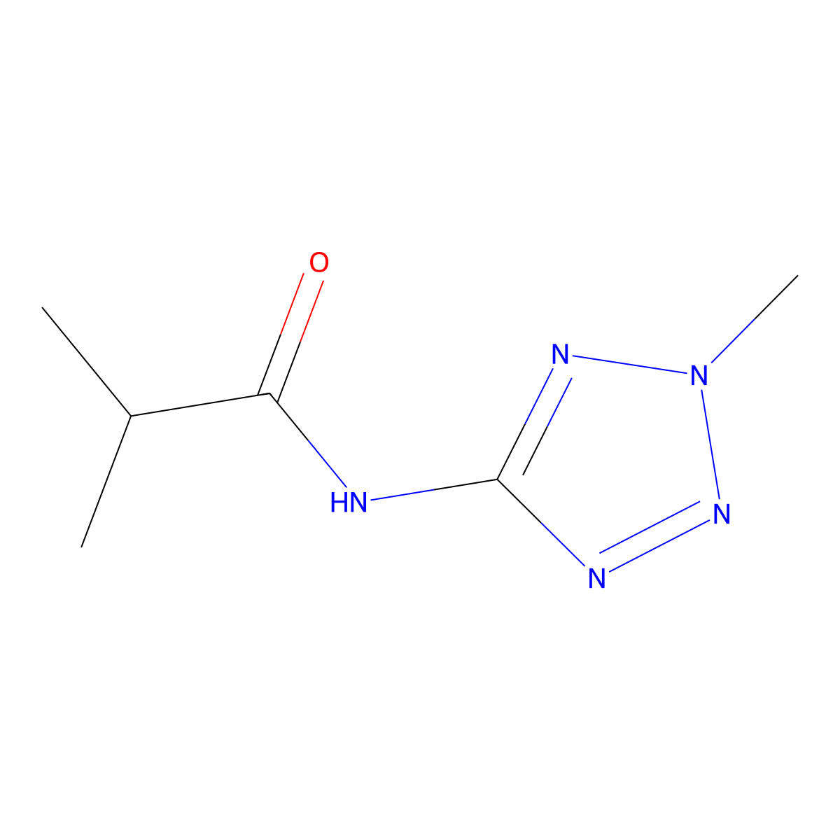 Propanamide, 2-methyl-N-(2-methyl-2H-tetrazol-5-yl)- molecular structure, CAS 62400-57-1