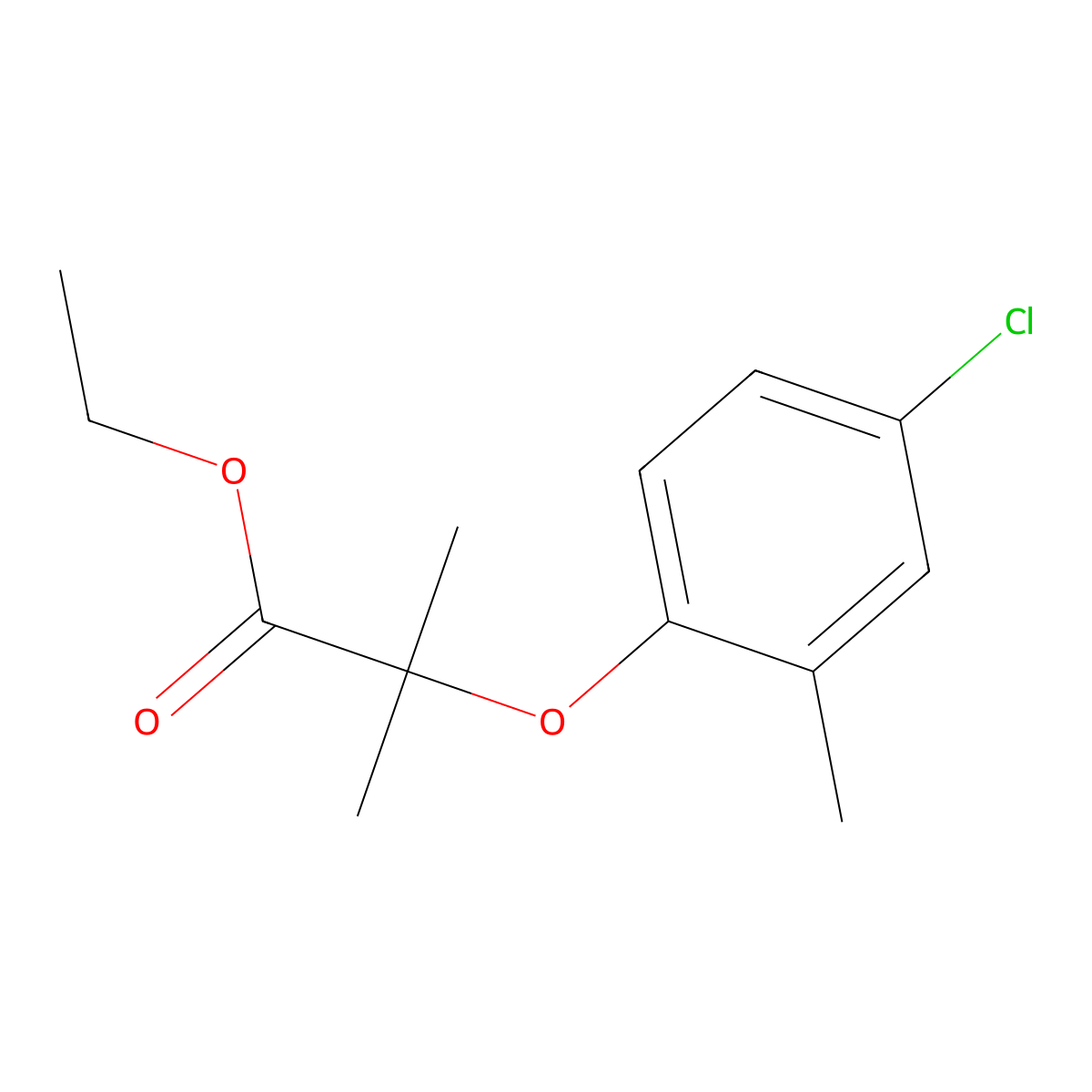 Ethyl 2-(4-chloro-2-methylphenoxy)-2-methylpropanoate molecular structure, CAS 62402-46-4
