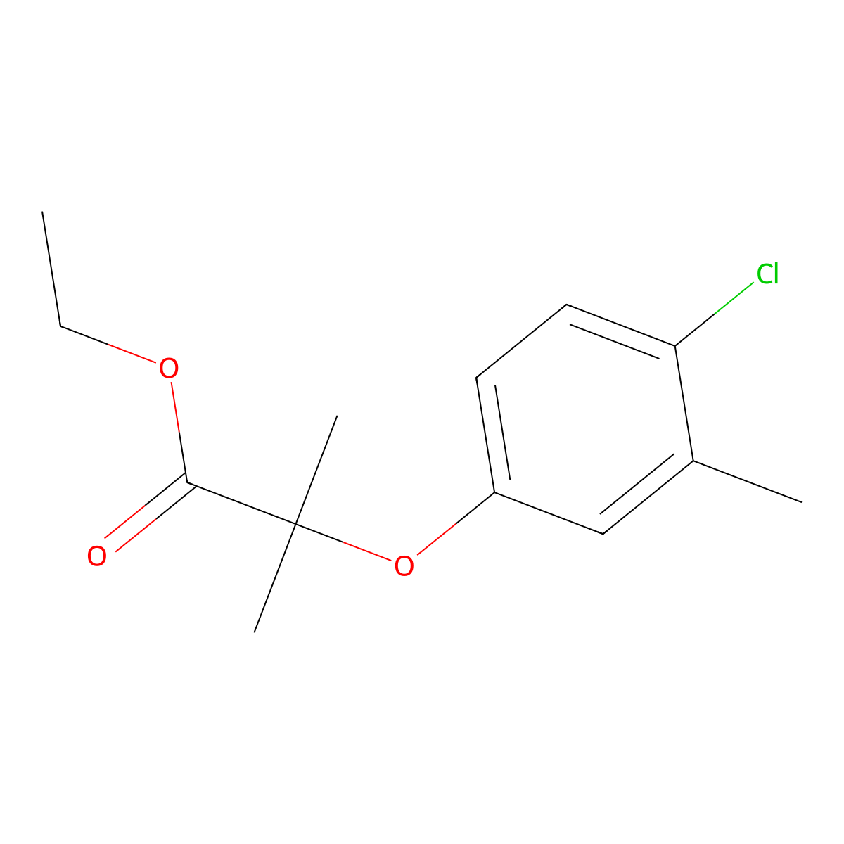 Ethyl 2-(4-chloro-3-methylphenoxy)-2-methylpropanoate molecular structure, CAS 62402-47-5