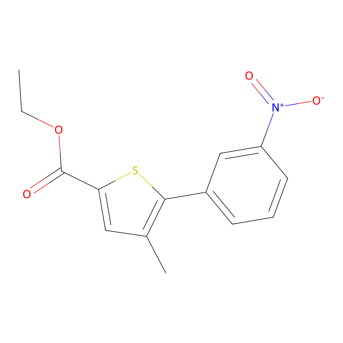 Ethyl 4-methyl-5-(3-nitrophenyl)thiophene-2-carboxylate molecular structure, CAS 62403-98-9