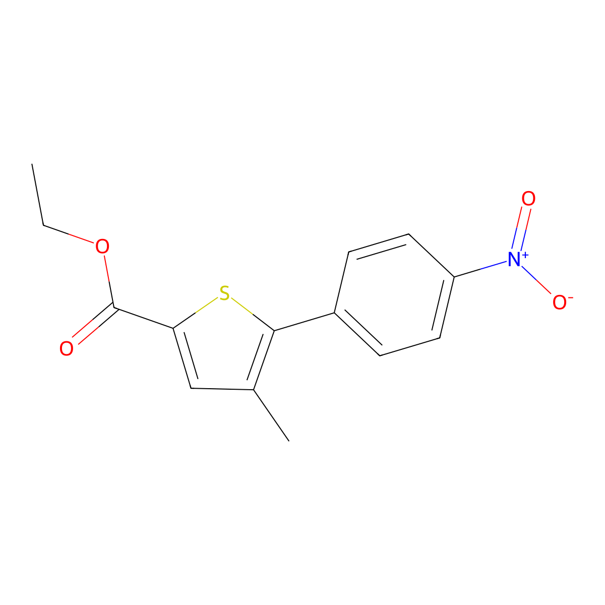 2-Thiophenecarboxylic acid, 4-methyl-5-(4-nitrophenyl)-, ethyl ester molecular structure, CAS 62403-99-0