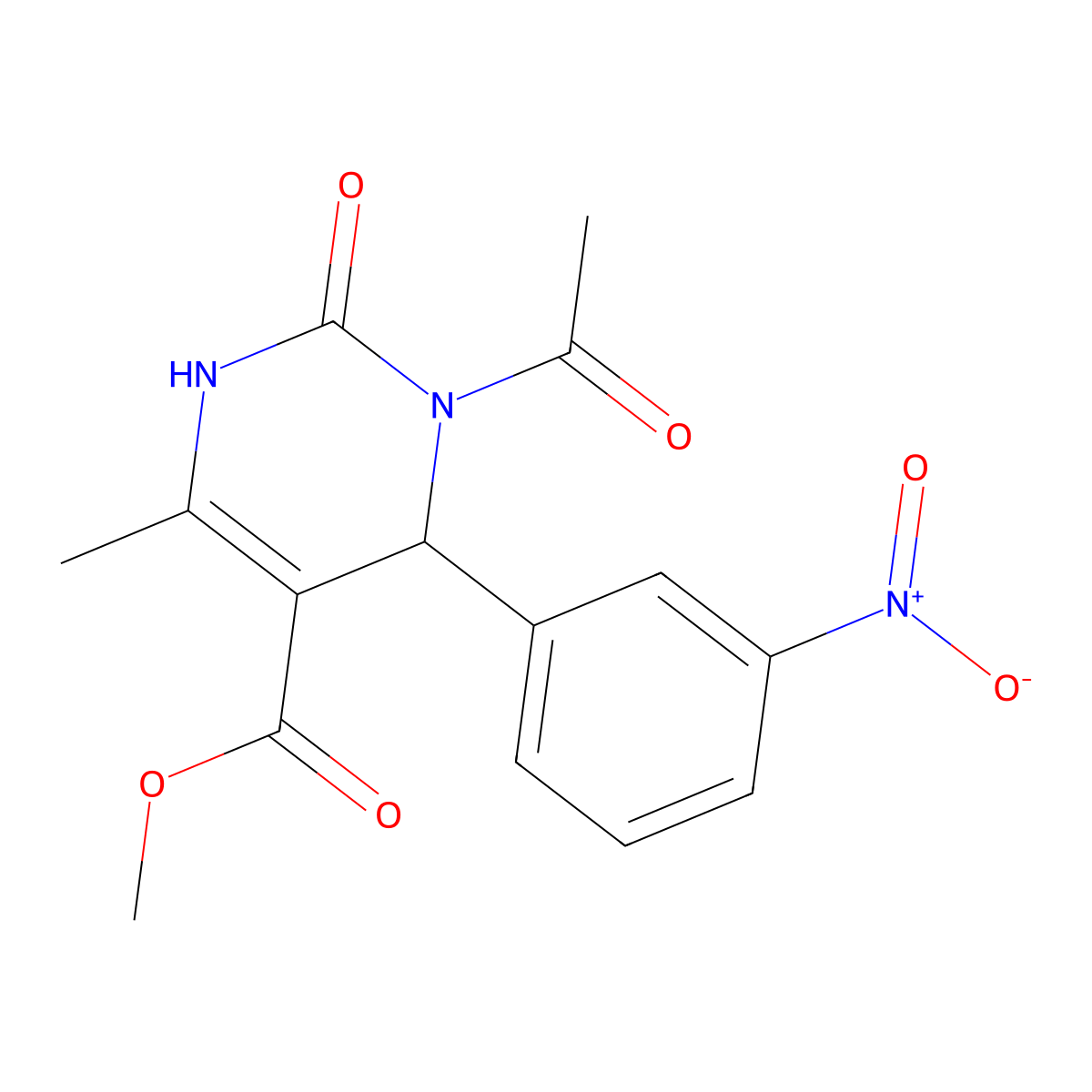 Methyl 3-acetyl-6-methyl-4-(3-nitrophenyl)-2-oxo-1,2,3,4-tetrahydropyrimidine-5-carboxylate molecular structure, CAS 6241-09-4