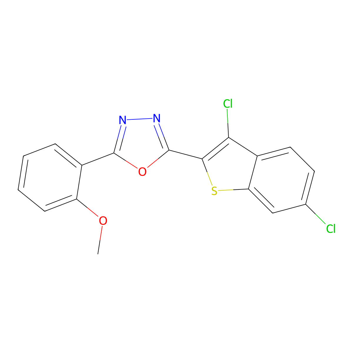 2-(3,6-Dichloro-1-benzothiophen-2-yl)-5-(2-methoxyphenyl)-1,3,4-oxadiazole molecular structure, CAS 6241-18-5