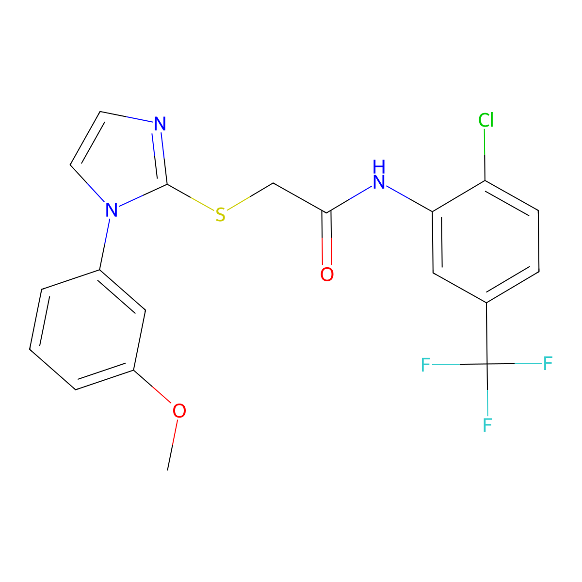 N-[2-chloro-5-(trifluoromethyl)phenyl]-2-[1-(3-methoxyphenyl)imidazol-2-yl]sulfanyl-acetamide molecular structure, CAS 6242-94-0