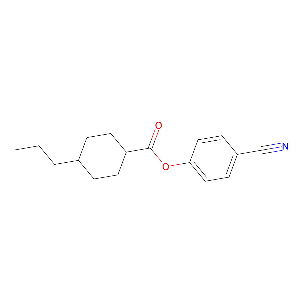 Cyclohexanecarboxylic acid, 4-propyl-, 4-cyanophenyl ester, trans- molecular structure, CAS 62439-33-2