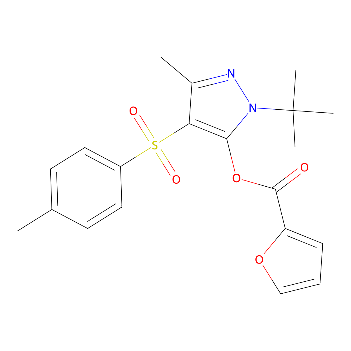 1-tert-butyl-3-methyl-4-[(4-methylphenyl)sulfonyl]-1H-pyrazol-5-yl 2-furoate molecular structure, CAS 6245-25-6