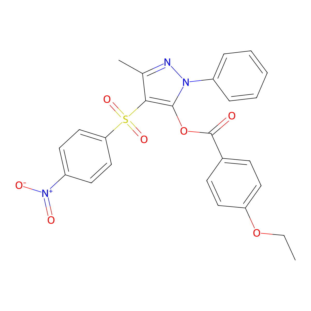 3-methyl-4-((4-nitrophenyl)sulfonyl)-1-phenyl-1H-pyrazol-5-yl 4-ethoxybenzoate molecular structure, CAS 6245-39-2