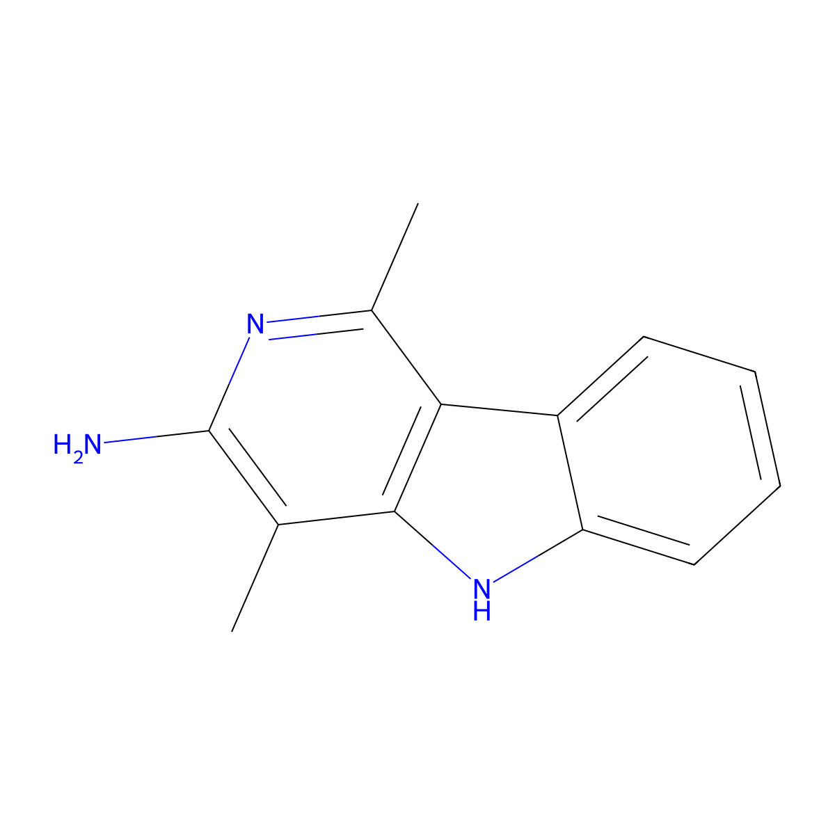 3-Amino-1,4-dimethyl-5H-pyrido(4,3-b)indole molecular structure, CAS 62450-06-0