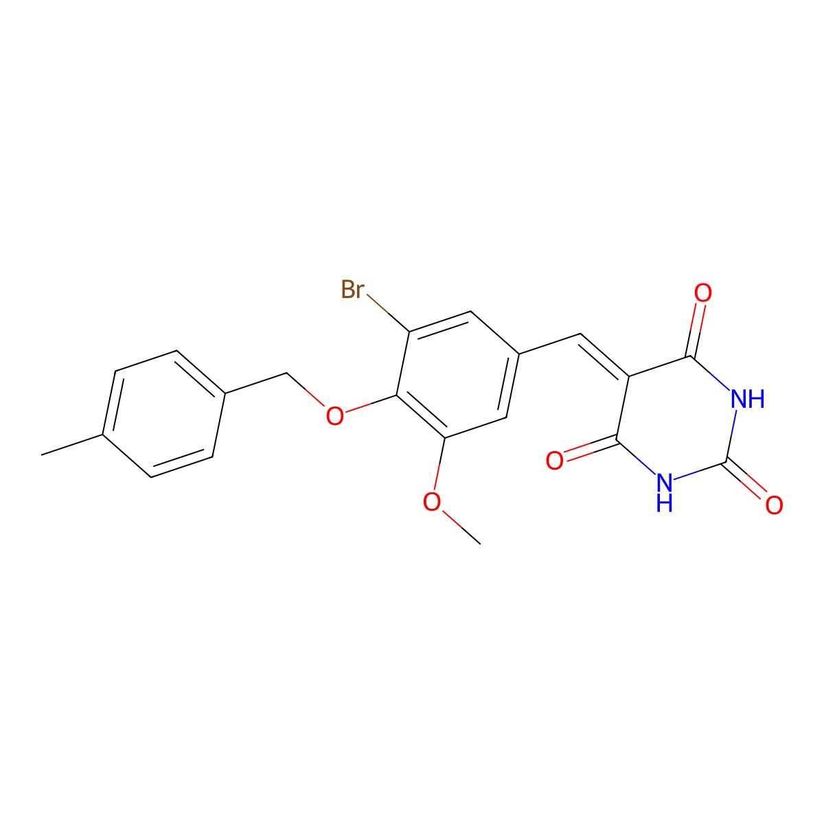 5-[[3-Bromo-5-methoxy-4-[(4-methylphenyl)methoxy]phenyl]methylidene]-1,3-diazinane-2,4,6-trione molecular structure, CAS 6246-27-1