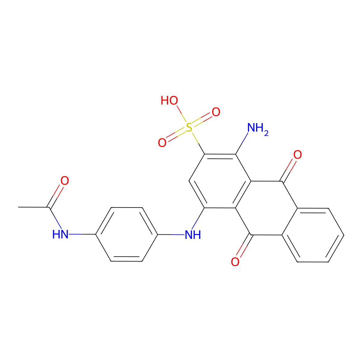 2-Anthracenesulfonic acid, 4-((4-(acetylamino)phenyl)amino)-1-amino-9,10-dihydro-9,10-dioxo- molecular structure, CAS 6247-34-3