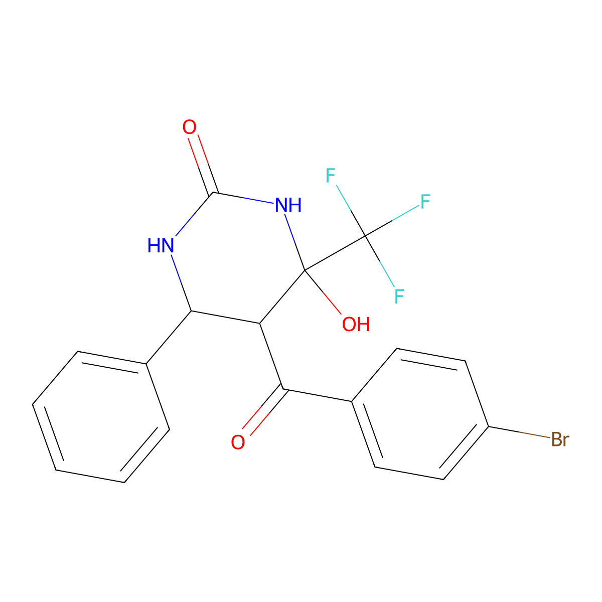 5-(4-Bromobenzoyl)-4-hydroxy-6-phenyl-4-(trifluoromethyl)tetrahydropyrimidin-2(1H)-one molecular structure, CAS 624725-94-6