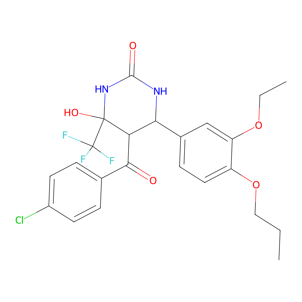 5-(4-Chlorobenzoyl)-6-(3-ethoxy-4-propoxyphenyl)-4-hydroxy-4-(trifluoromethyl)tetrahydropyrimidin-2(1H)-one molecular structure, CAS 624725-95-7