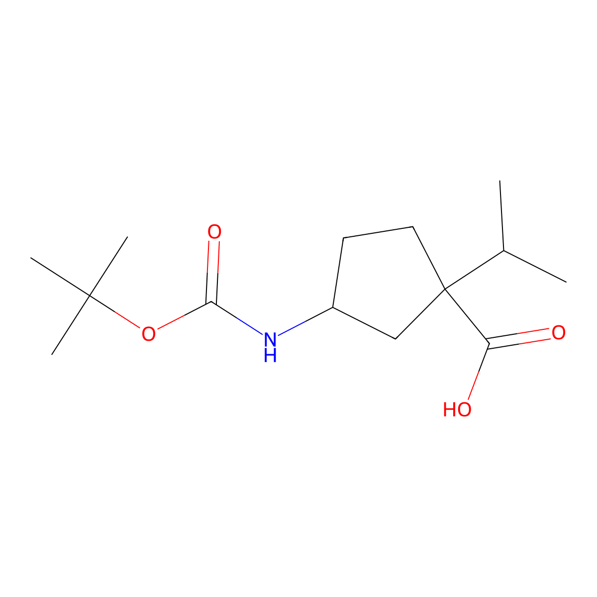 3-(Tert-butoxycarbonylamino)-1-isopropylcyclopentanecarboxylic acid molecular structure, CAS 624734-30-1