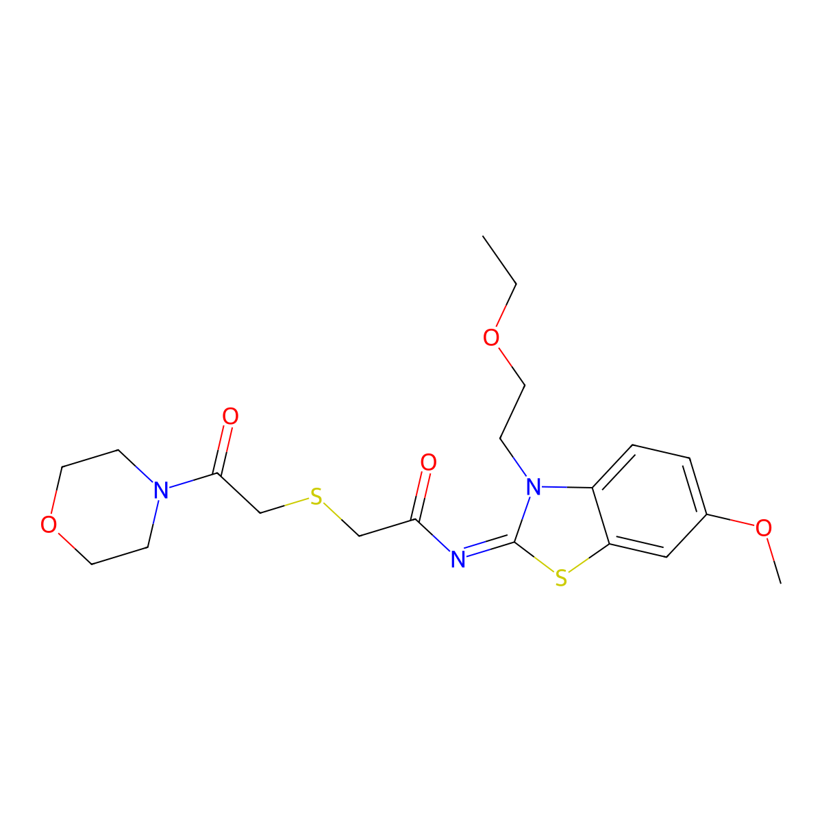 N-[3-(2-ethoxyethyl)-6-methoxy-1,3-benzothiazol-2-ylidene]-2-(2-morpholin-4-yl-2-oxoethyl)sulfanylacetamide molecular structure, CAS 6249-35-0