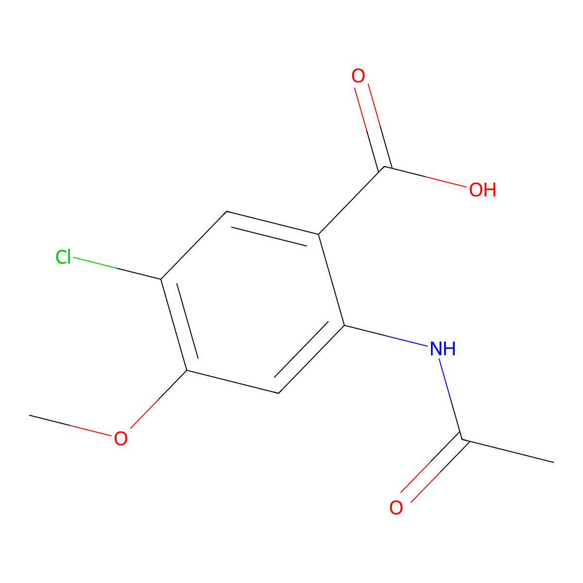 2-Acetamido-5-chloro-4-methoxybenzoic acid molecular structure, CAS 62492-44-8
