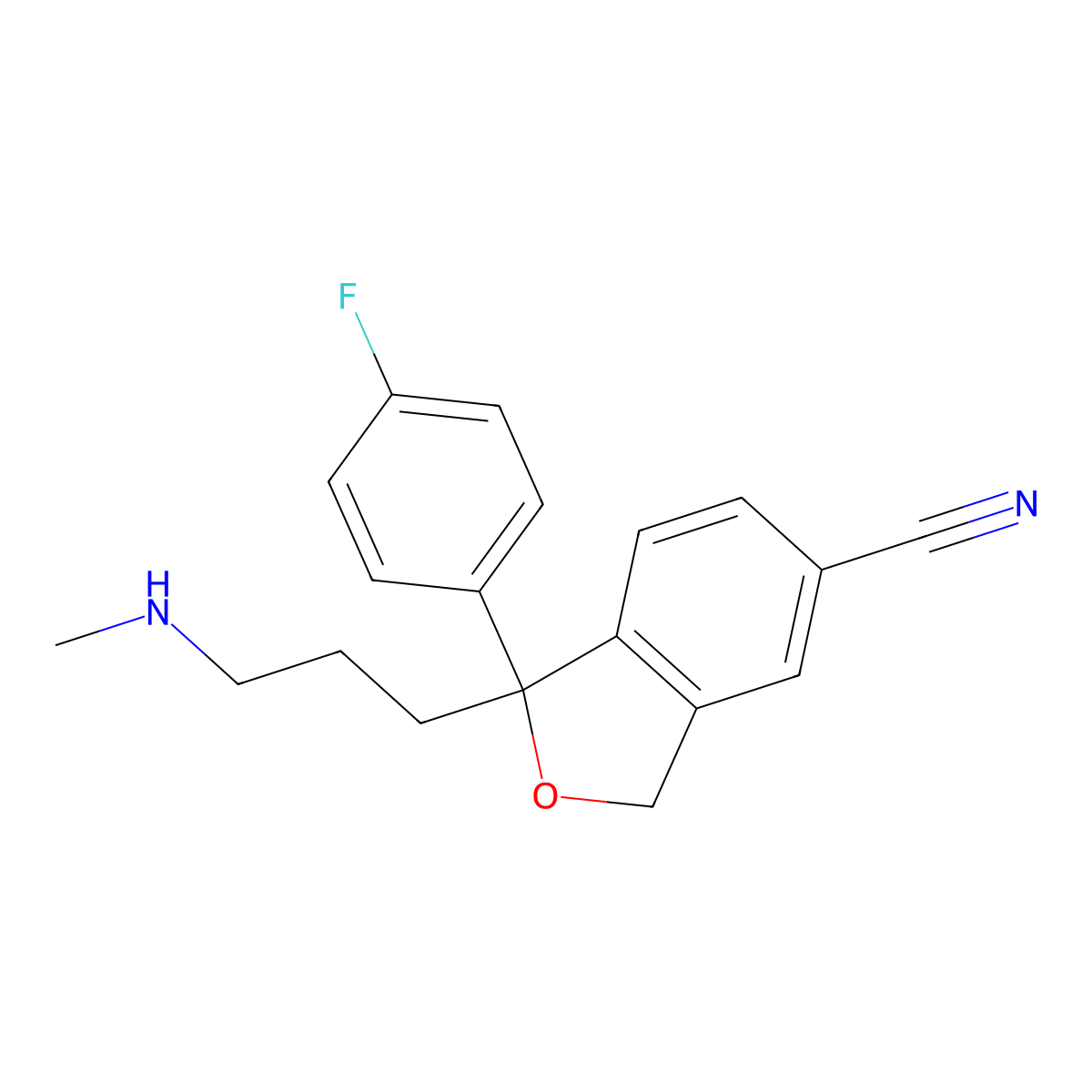 Desmethylcitalopram molecular structure, CAS 62498-67-3
