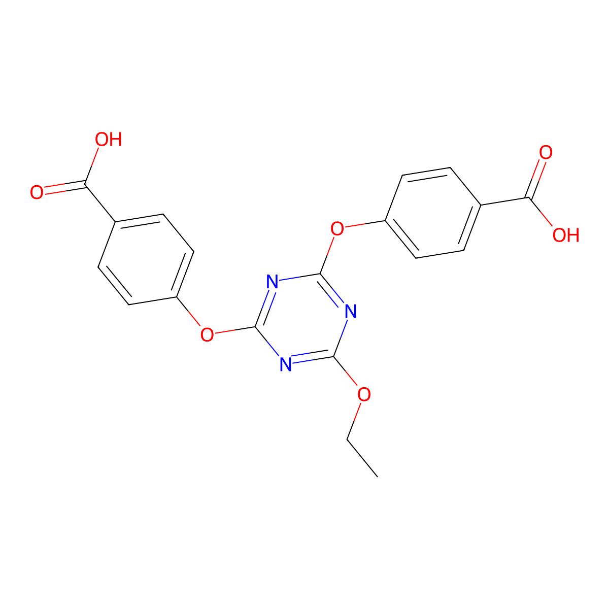 Benzoic acid, 4,4'-[(6-ethoxy-1,3,5-triazine-2,4-diyl)bis(oxy)]bis- molecular structure, CAS 62500-66-7