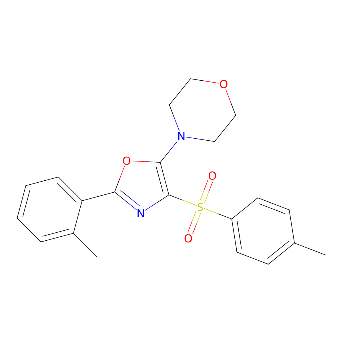 Morpholine, 4-[2-(2-methylphenyl)-4-[(4-methylphenyl)sulfonyl]-5-oxazolyl]- molecular structure, CAS 625078-85-5