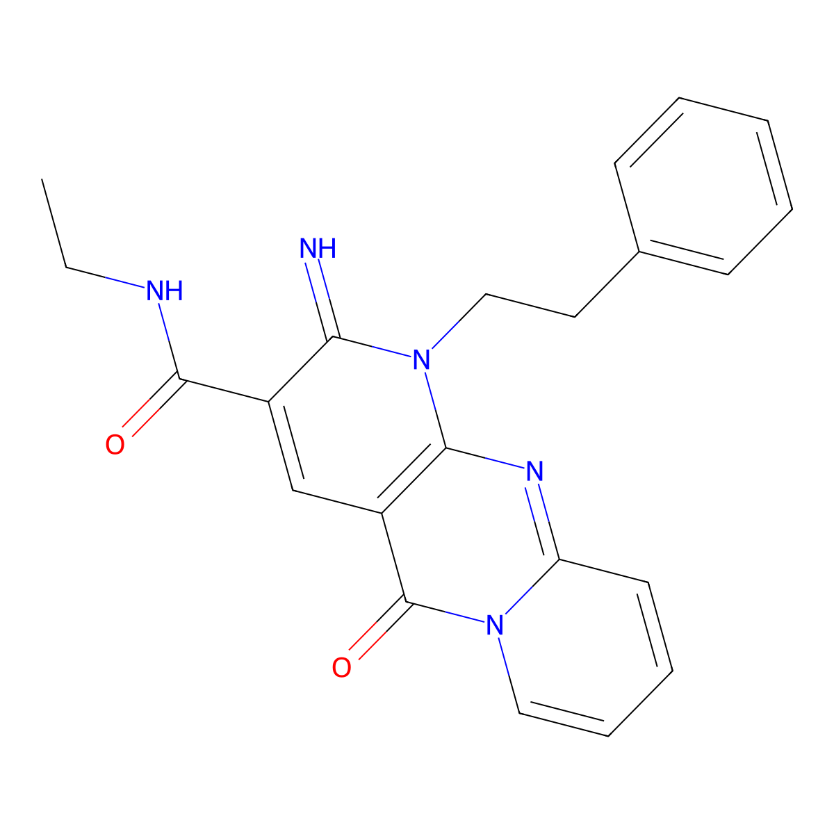 N-ethyl[2-imino-5-oxo-1-(2-phenylethyl)(1,6-dihydropyridino[1,2-a]pyridino[2,3-d]pyrimidin-3-yl)]carboxamide molecular structure, CAS 625079-50-7