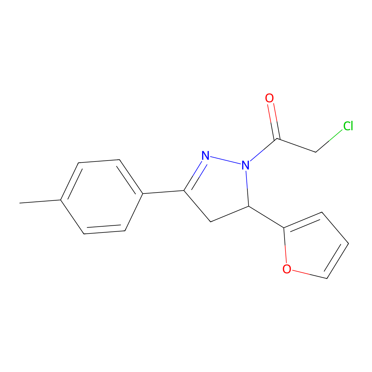 1-(chloroacetyl)-5-(2-furyl)-3-(4-methylphenyl)-4,5-dihydro-1H-pyrazole molecular structure, CAS 625109-32-2