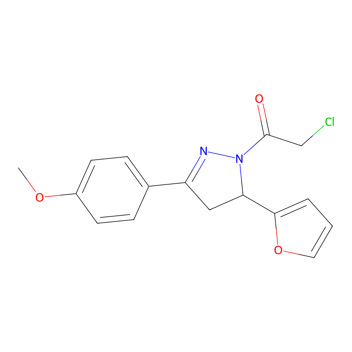 2-chloro-1-[5-(furan-2-yl)-3-(4-methoxyphenyl)-4,5-dihydro-1H-pyrazol-1-yl]ethan-1-one molecular structure, CAS 625109-33-3