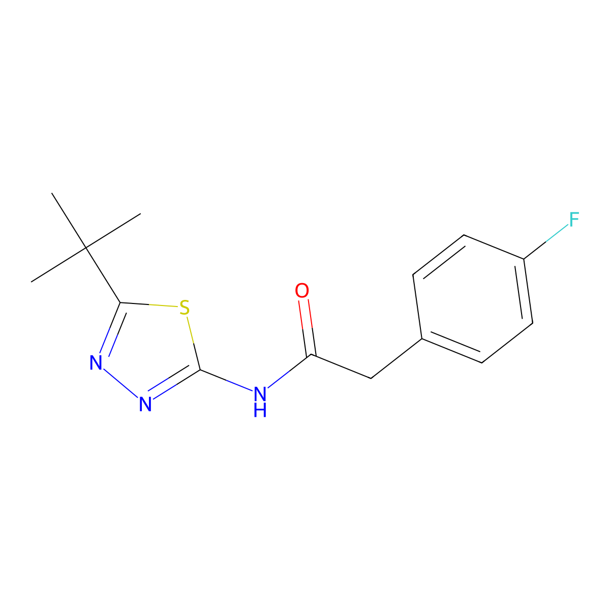 N-(5-tert-butyl-1,3,4-thiadiazol-2-yl)-2-(4-fluorophenyl)acetamide molecular structure, CAS 625110-21-6