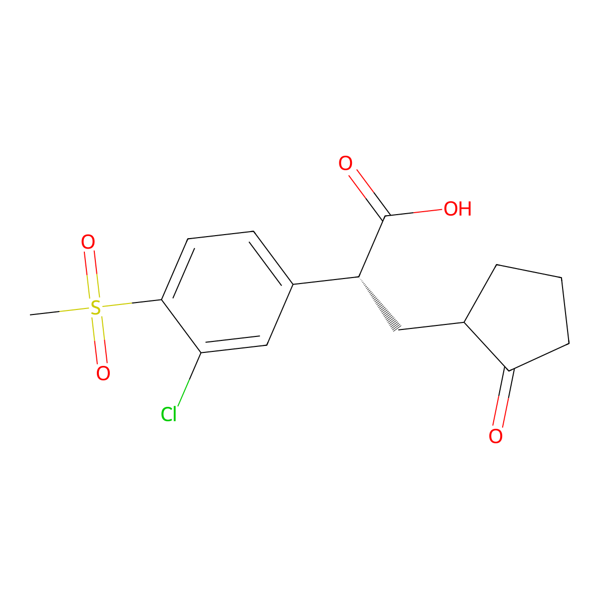 (R)-2-(3-Chloro-4-methanesulfonylphenyl)-3-(2-oxocyclopentyl)propionic acid molecular structure, CAS 625113-52-2
