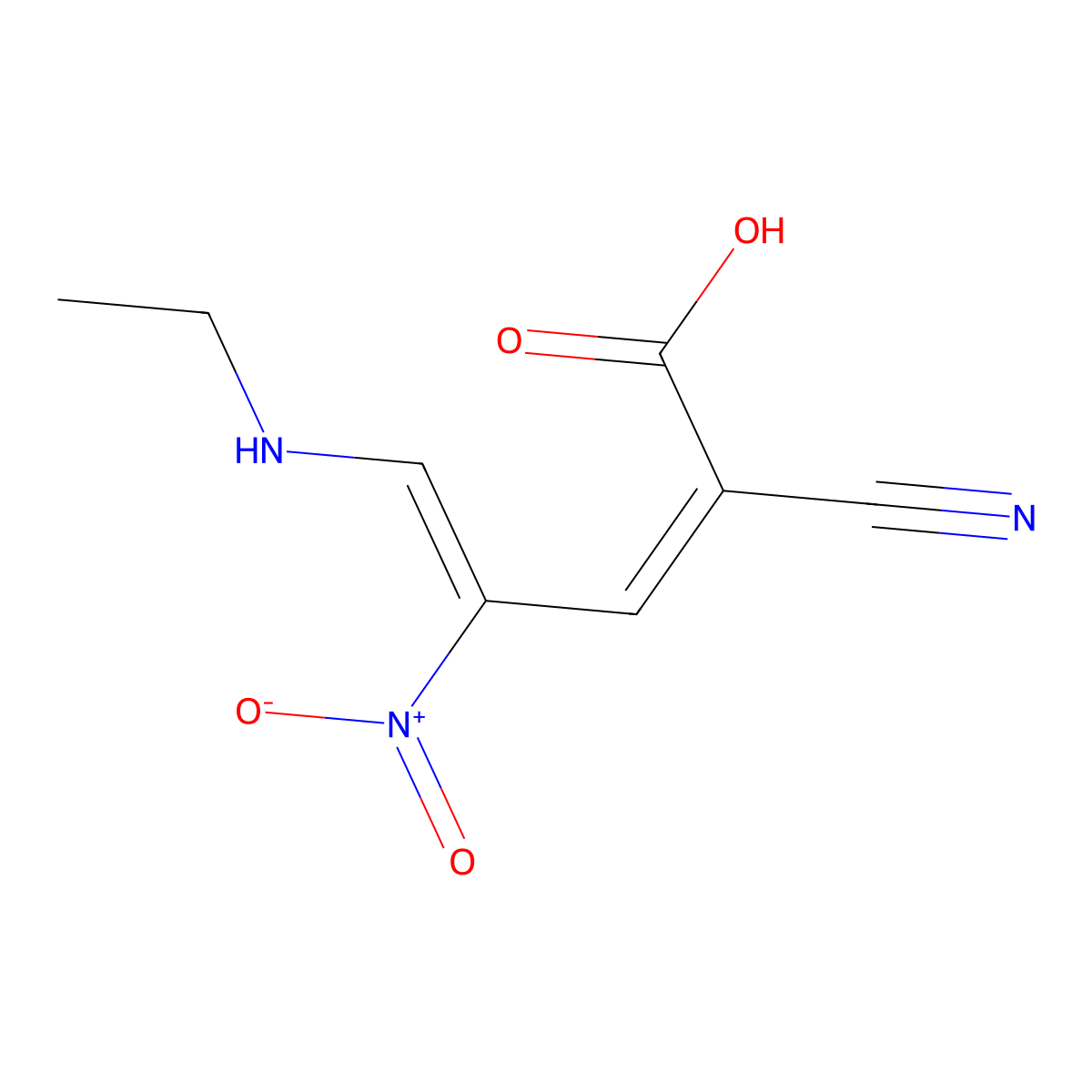 2-Cyano-5-(ethylamino)-4-nitropenta-2,4-dienoic acid molecular structure, CAS 62519-20-4