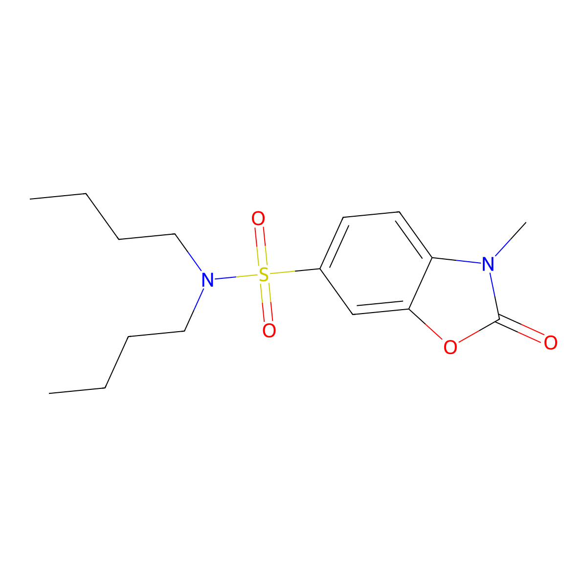 6-Benzoxazolesulfonamide, N,N-dibutyl-2,3-dihydro-3-methyl-2-oxo- molecular structure, CAS 62522-64-9