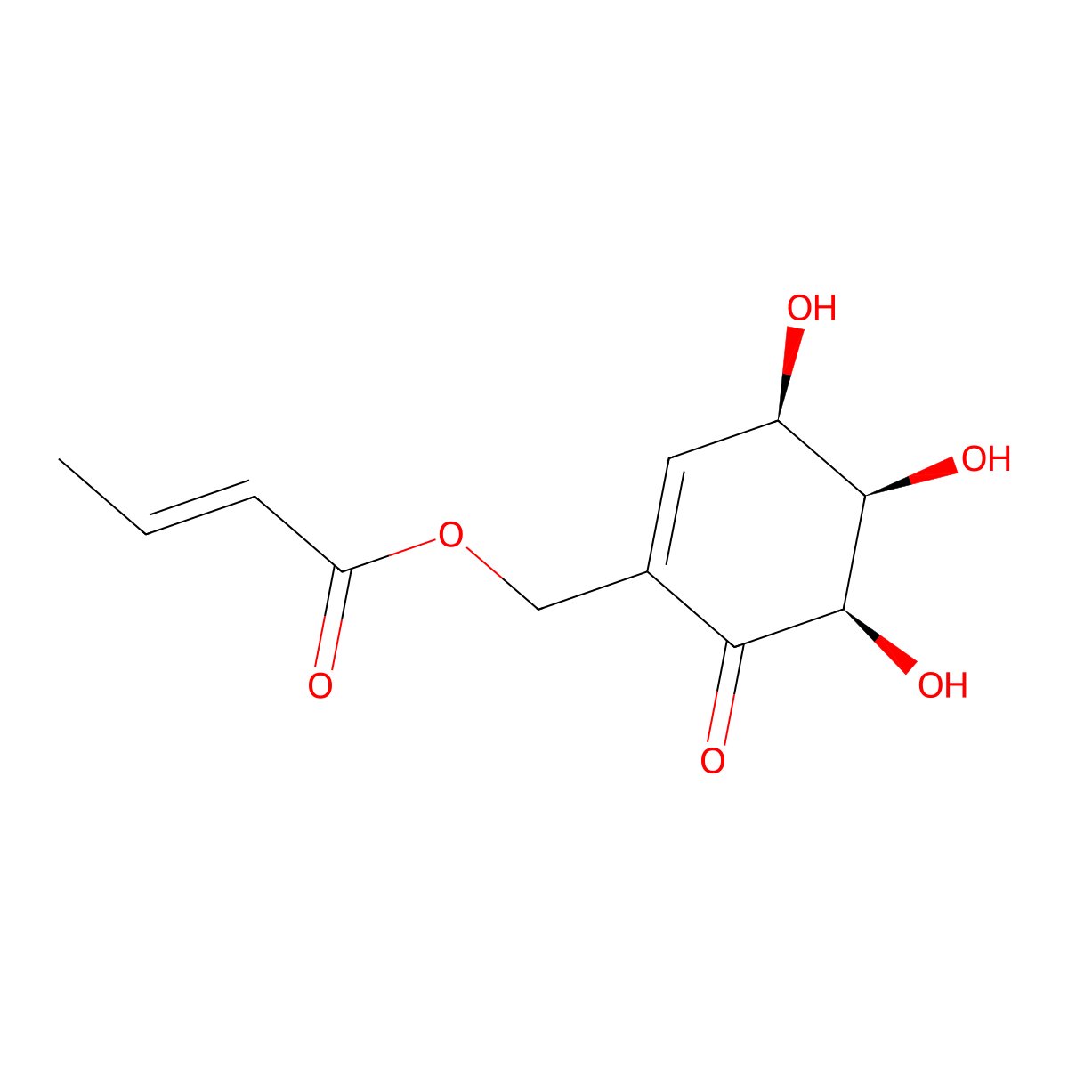 2-crotonyloxymethyl-(4R,5R,6R)-4,5,6-trihydroxycyclohex-2-enone molecular structure, CAS 62532-49-4