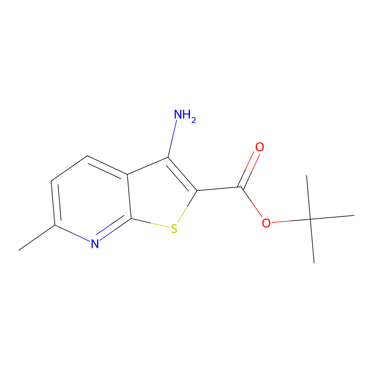 Tert-butyl 3-amino-6-methylthieno[2,3-b]pyridine-2-carboxylate molecular structure, CAS 625366-89-4