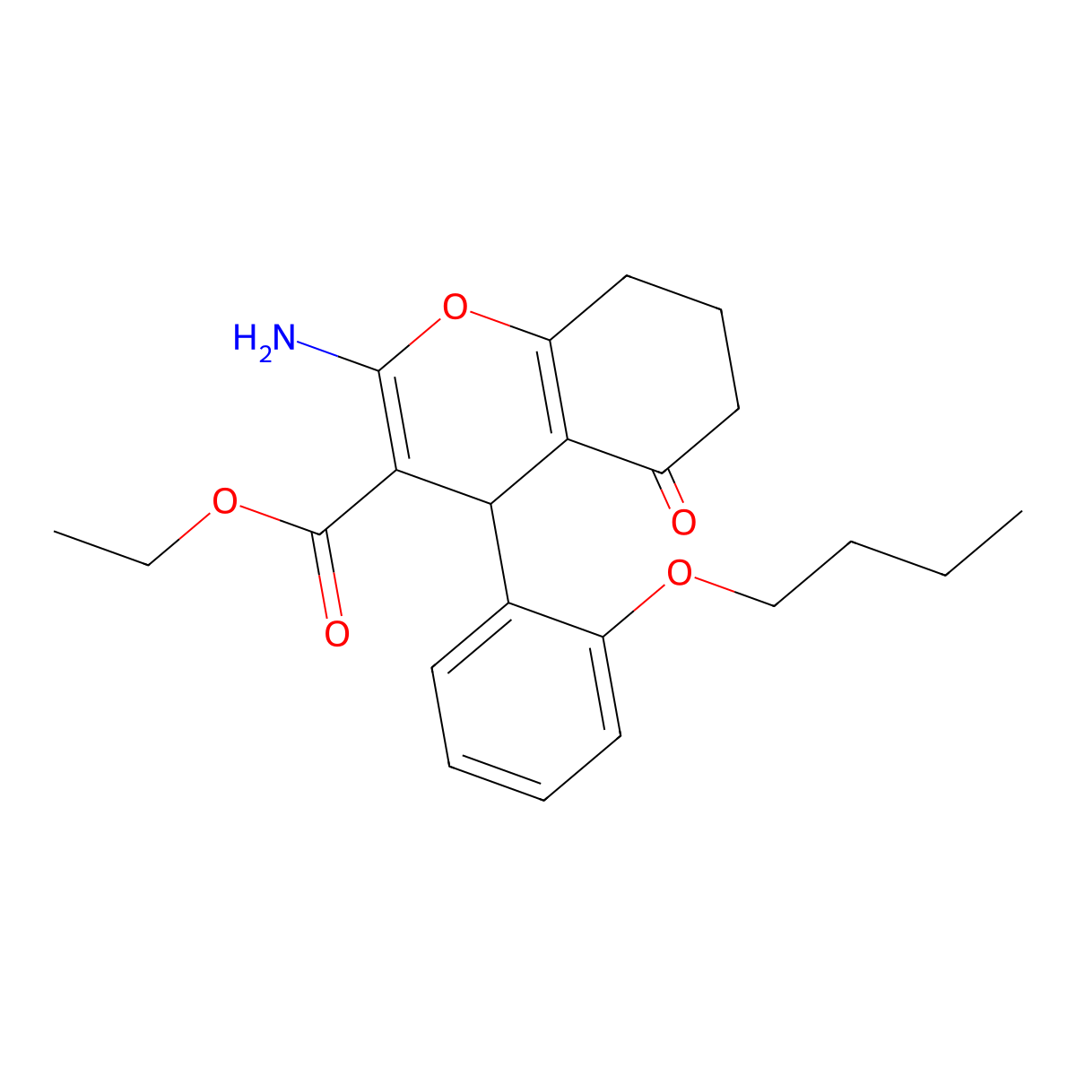 ethyl 2-amino-4-(2-butoxyphenyl)-5-oxo-5,6,7,8-tetrahydro-4H-chromene-3-carboxylate molecular structure, CAS 625367-01-3