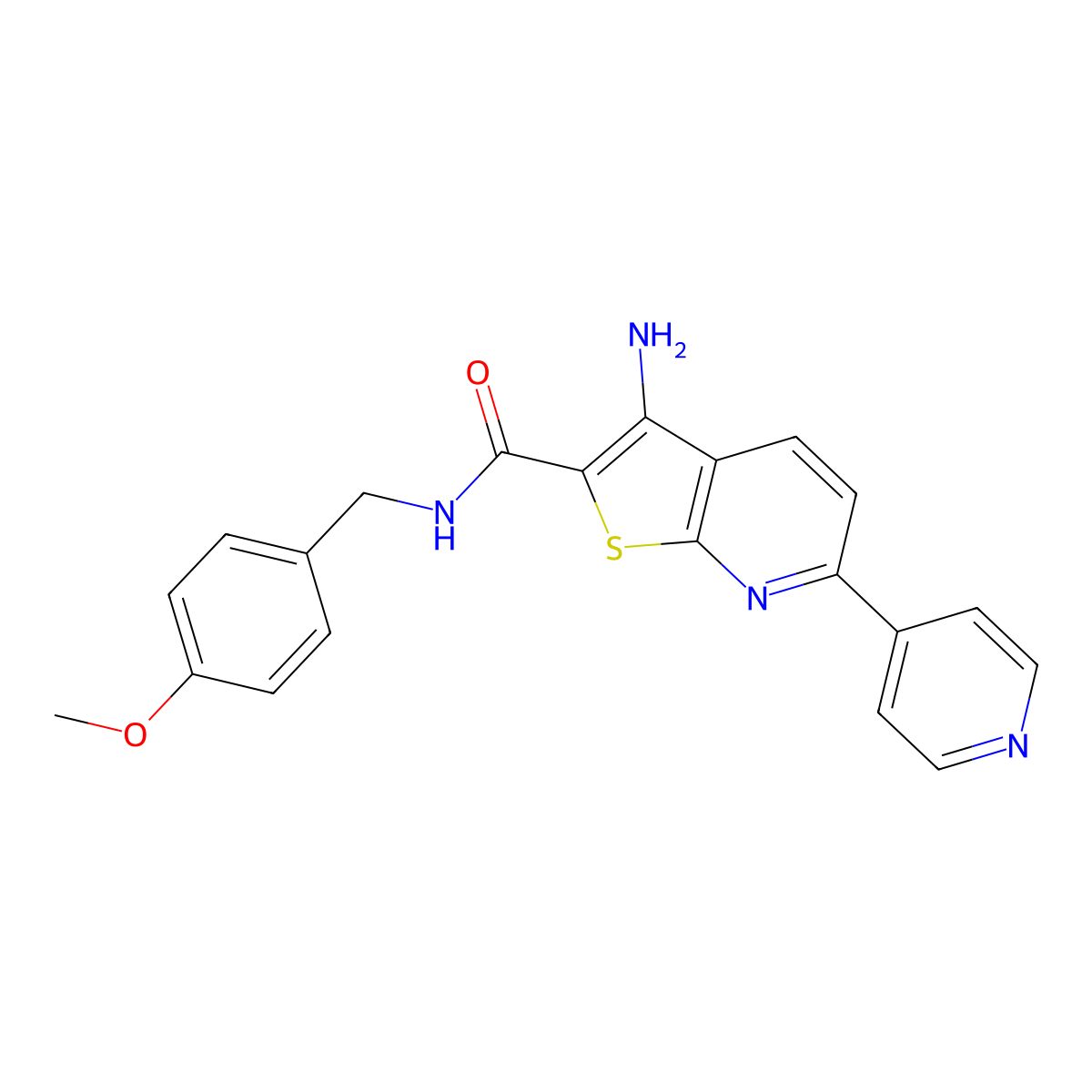 3-amino-N-(4-methoxybenzyl)-6-(4-pyridinyl)thieno[2,3-b]pyridine-2-carboxamide molecular structure, CAS 625367-73-9