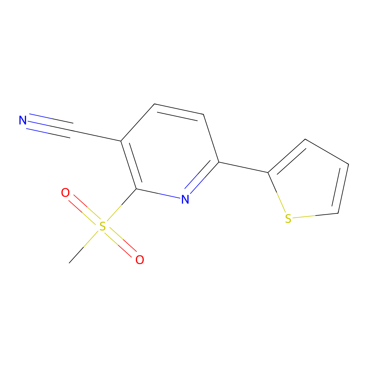 2-(Methylsulfonyl)-6-(2-thienyl)nicotinonitrile molecular structure, CAS 625367-78-4