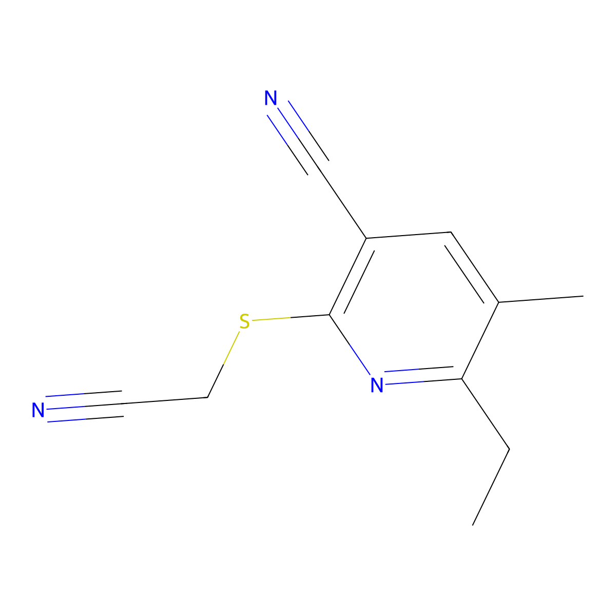 2-[(Cyanomethyl)sulfanyl]-6-ethyl-5-methylnicotinonitrile molecular structure, CAS 625369-10-0