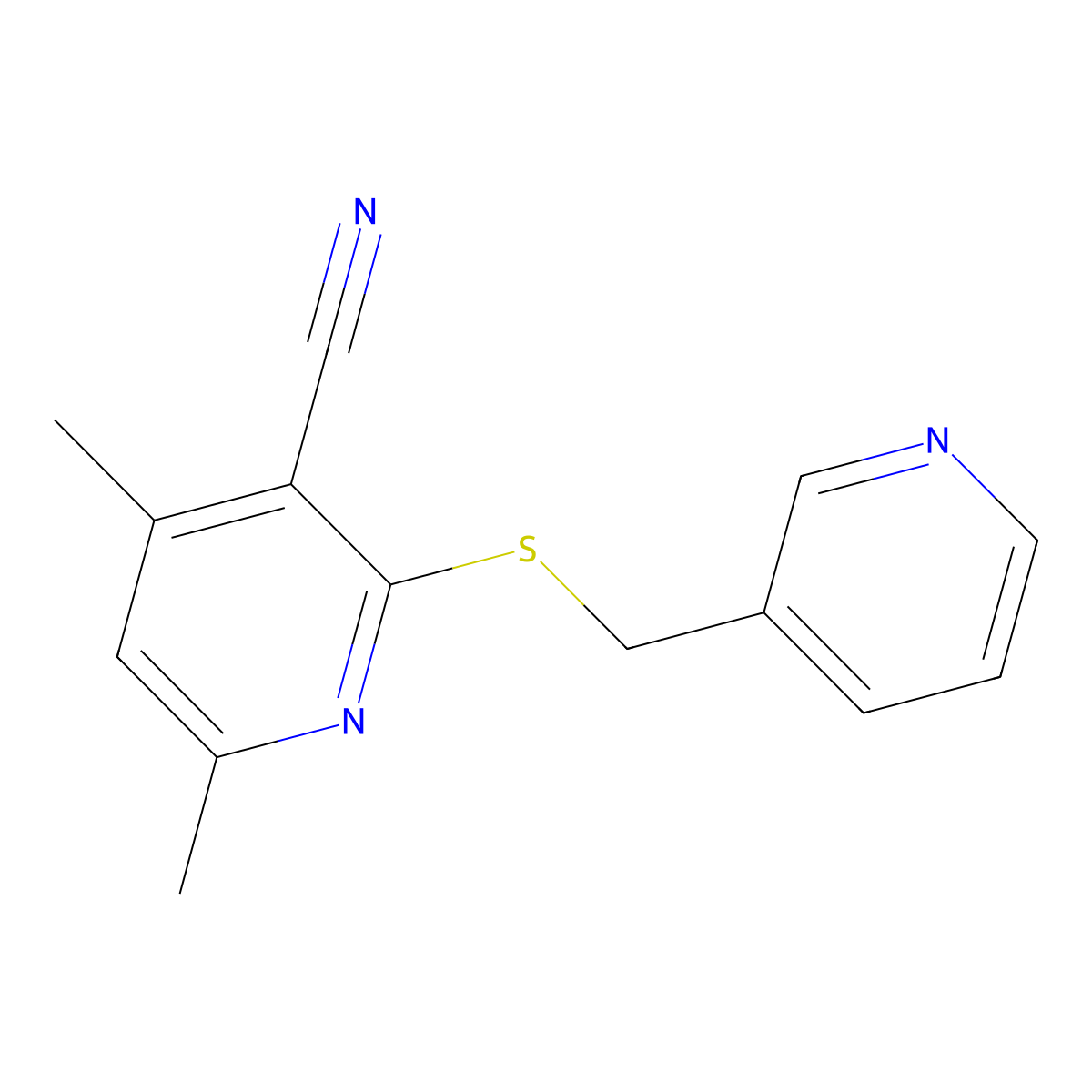 4,6-Dimethyl-2-[(pyridin-3-ylmethyl)sulfanyl]nicotinonitrile molecular structure, CAS 625369-29-1