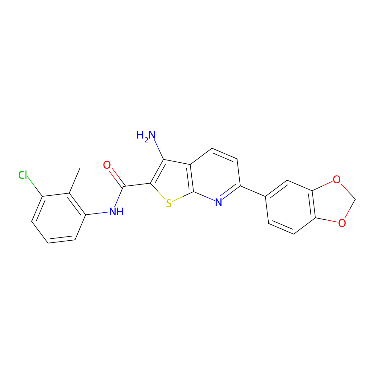 3-amino-6-(1,3-benzodioxol-5-yl)-N-(3-chloro-2-methylphenyl)thieno[2,3-b]pyridine-2-carboxamide molecular structure, CAS 625369-45-1
