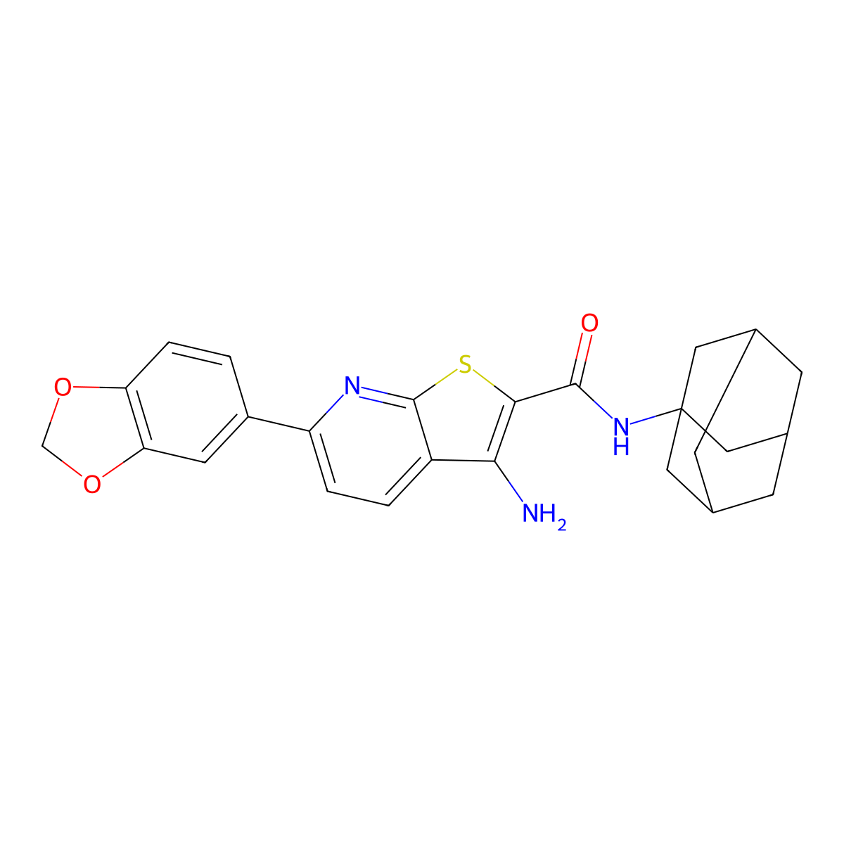 N-(1-adamantyl)-3-amino-6-(1,3-benzodioxol-5-yl)thieno[2,3-b]pyridine-2-carboxamide molecular structure, CAS 625369-50-8