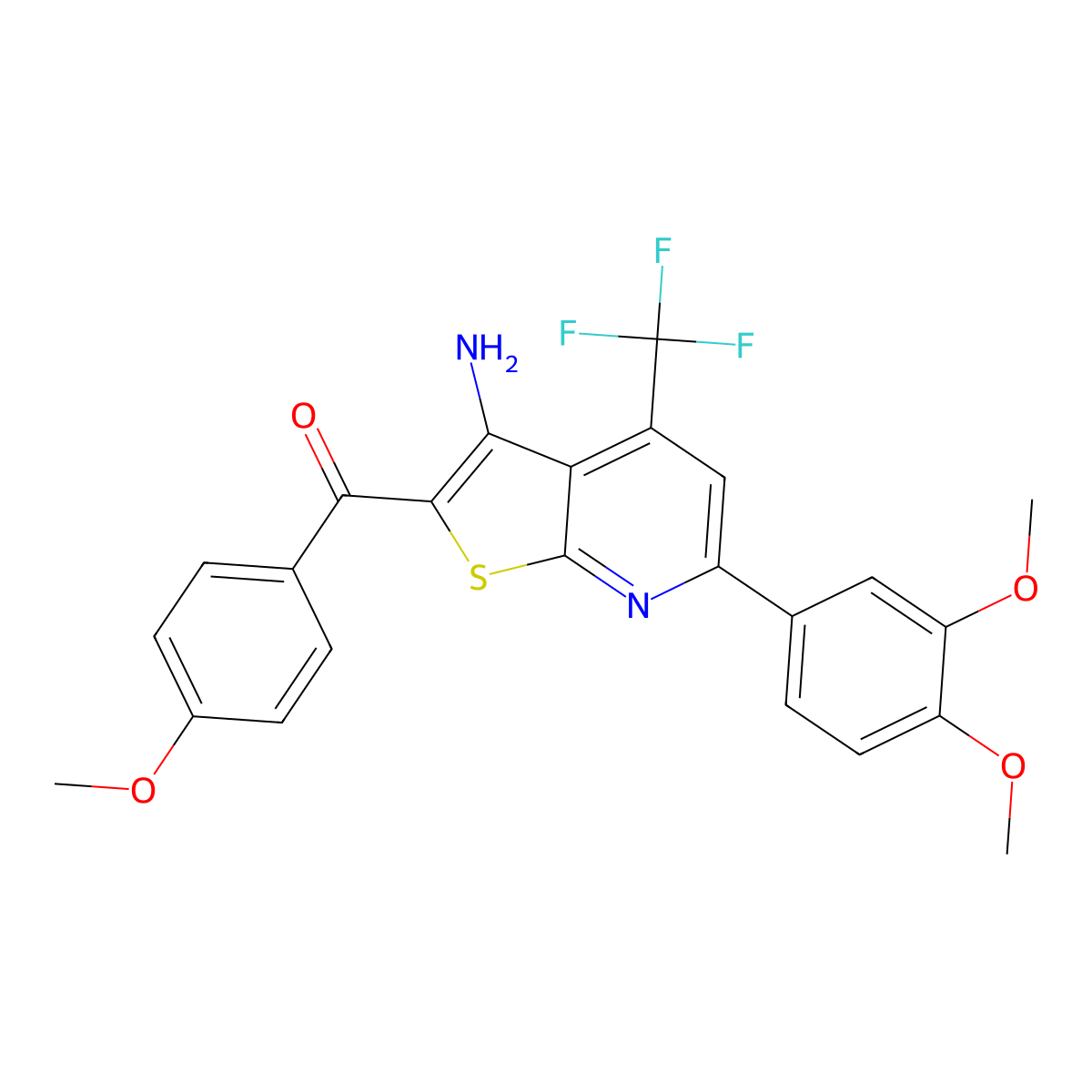 [3-Amino-6-(3,4-dimethoxyphenyl)-4-(trifluoromethyl)thieno[2,3-b]pyridin-2-yl](4-methoxyphenyl)methanone molecular structure, CAS 625369-52-0