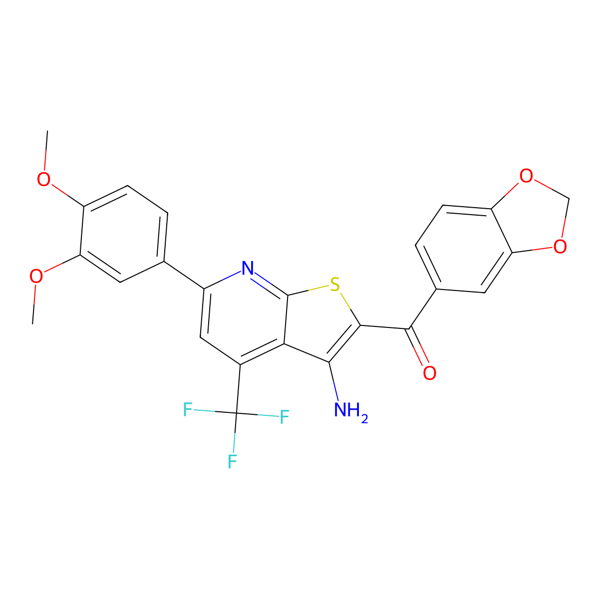 [3-Amino-6-(3,4-dimethoxyphenyl)-4-(trifluoromethyl)thieno[2,3-b]pyridin-2-yl](1,3-benzodioxol-5-yl)methanone molecular structure, CAS 625369-53-1