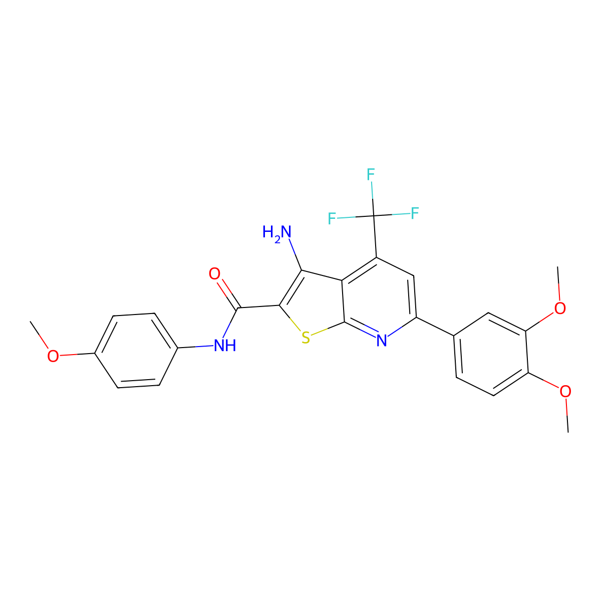 3-amino-6-(3,4-dimethoxyphenyl)-N-(4-methoxyphenyl)-4-(trifluoromethyl)thieno[2,3-b]pyridine-2-carboxamide molecular structure, CAS 625369-54-2