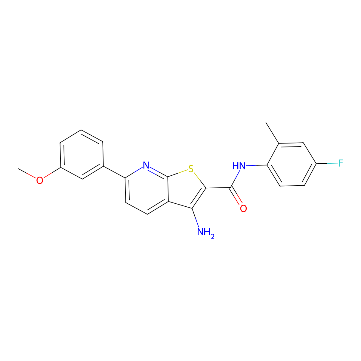 3-amino-N-(4-fluoro-2-methylphenyl)-6-(3-methoxyphenyl)thieno[2,3-b]pyridine-2-carboxamide molecular structure, CAS 625369-58-6
