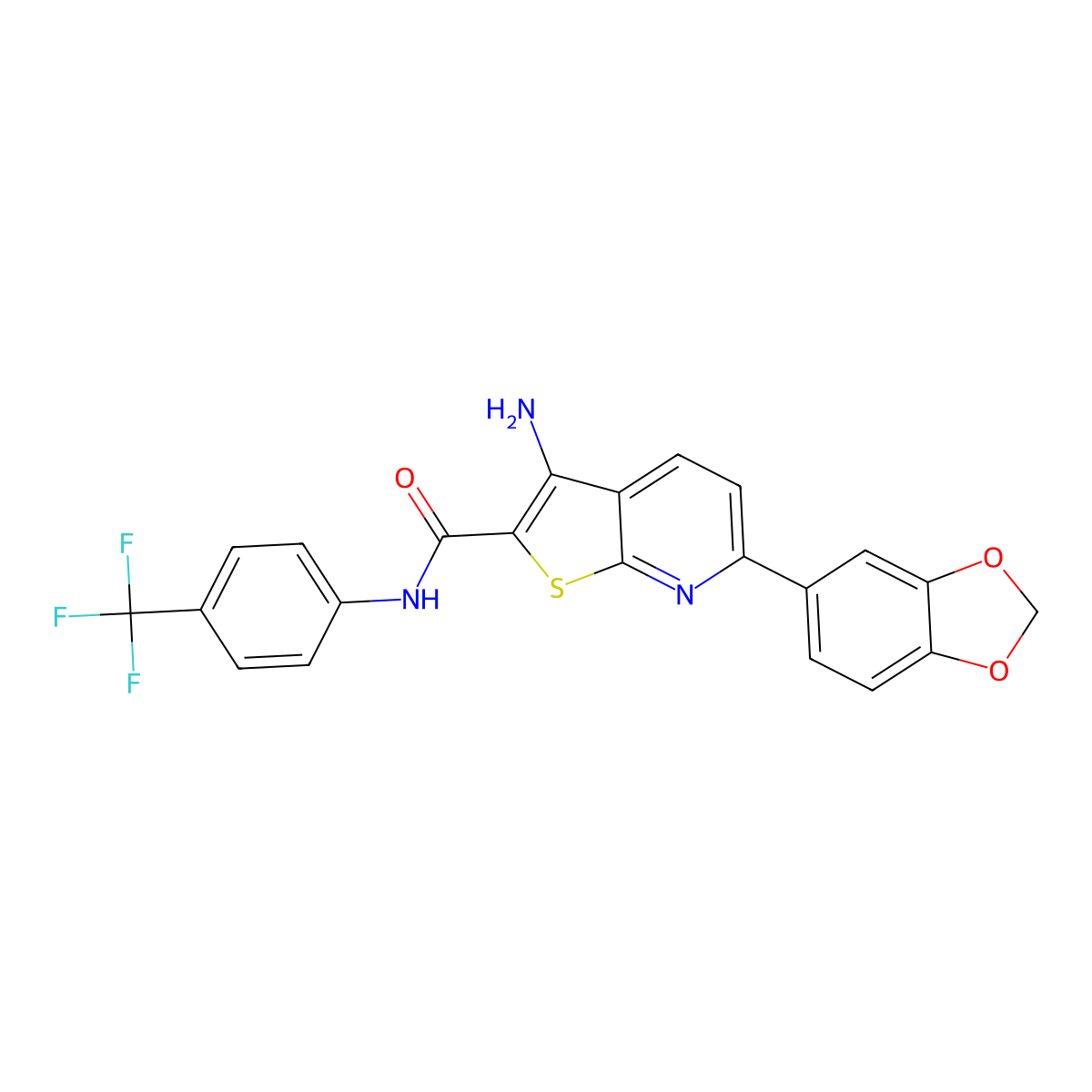 3-amino-6-(1,3-benzodioxol-5-yl)-N-[4-(trifluoromethyl)phenyl]thieno[2,3-b]pyridine-2-carboxamide molecular structure, CAS 625369-67-7