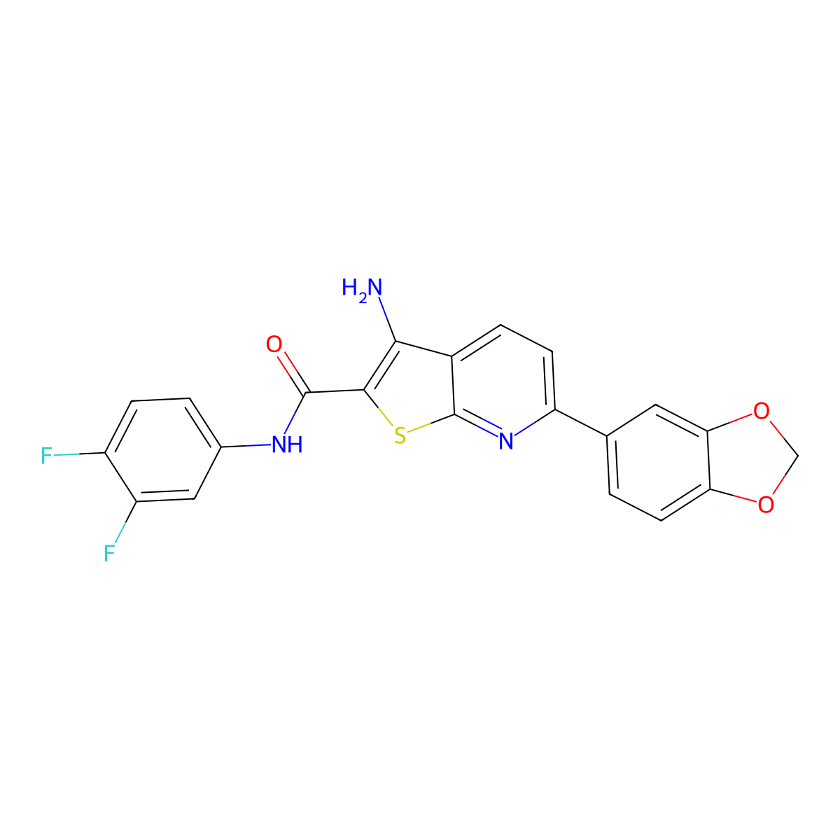 3-amino-6-(1,3-benzodioxol-5-yl)-N-(3,4-difluorophenyl)thieno[2,3-b]pyridine-2-carboxamide molecular structure, CAS 625369-69-9