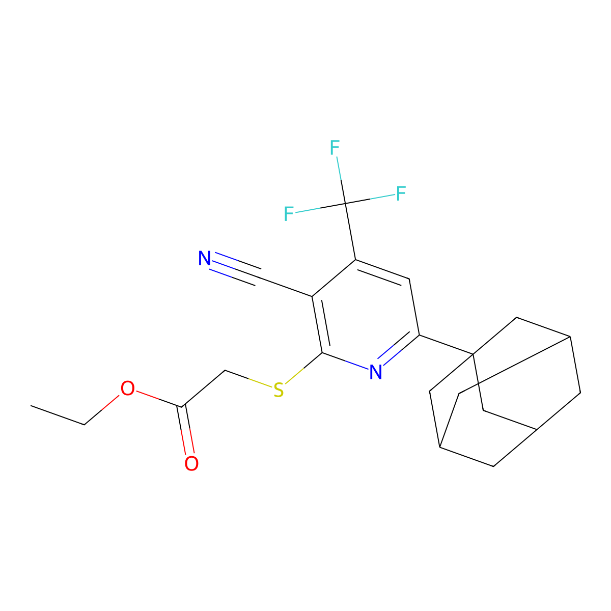 Ethyl 2-{[6-(1-adamantyl)-3-cyano-4-(trifluoromethyl)-2-pyridinyl]sulfanyl}acetate molecular structure, CAS 625369-71-3