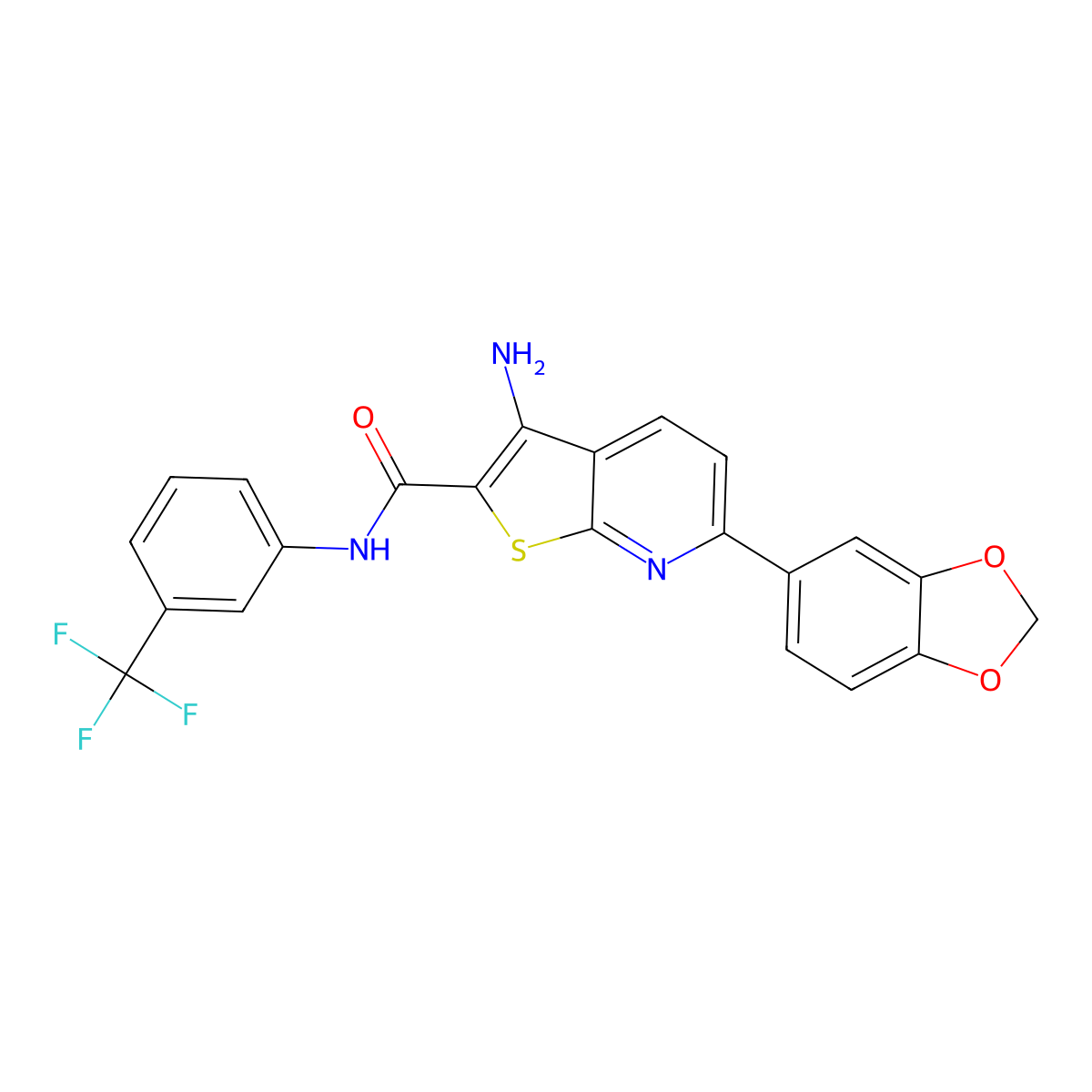 3-amino-6-(1,3-benzodioxol-5-yl)-N-[3-(trifluoromethyl)phenyl]thieno[2,3-b]pyridine-2-carboxamide molecular structure, CAS 625369-73-5