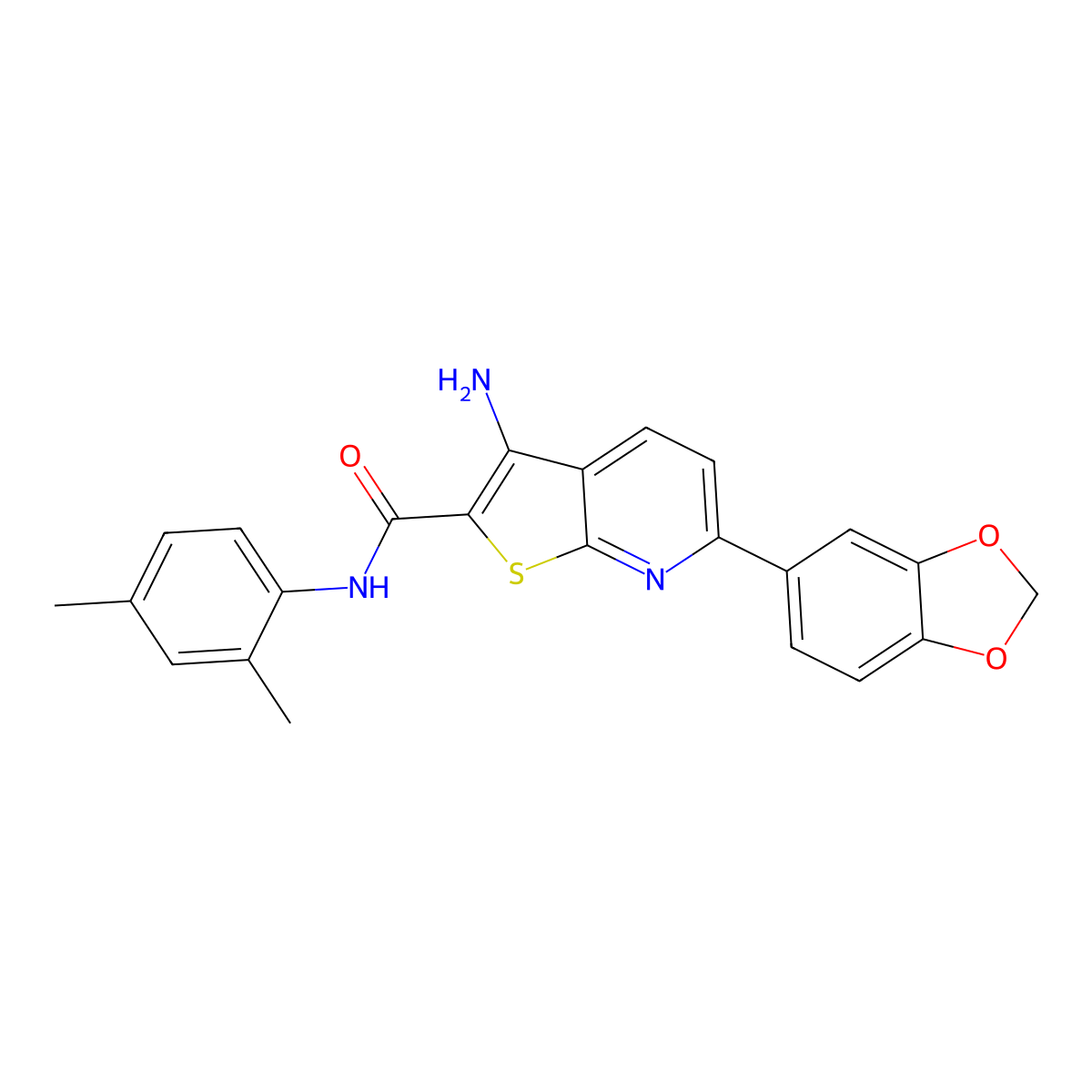 3-amino-6-(1,3-benzodioxol-5-yl)-N-(2,4-dimethylphenyl)thieno[2,3-b]pyridine-2-carboxamide molecular structure, CAS 625369-76-8